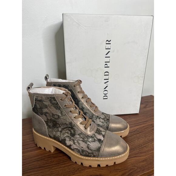 NEW Donald Pliner Eliaa Light Bronze Lace Lug Sole Boots sz 9.5 Boho Glam Sheer - Picture 2 of 11